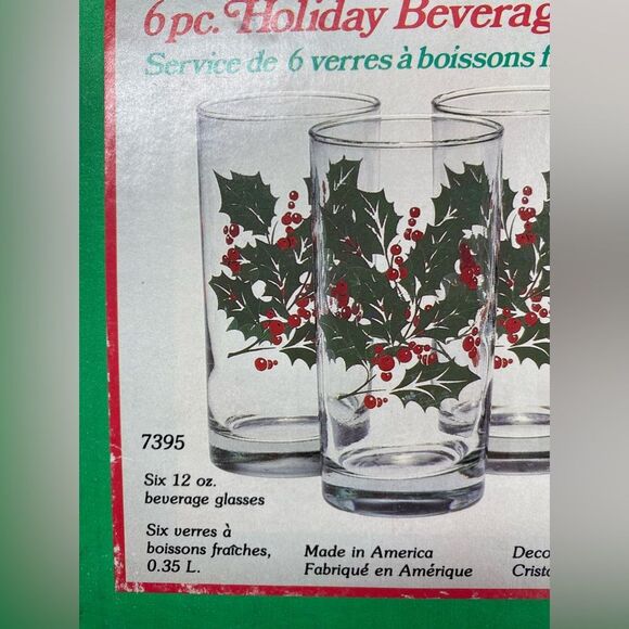 Vtg Holiday Beverage Set Holly Berries Leaves Indiana Glass Christmas Drinkware - Picture 9 of 9